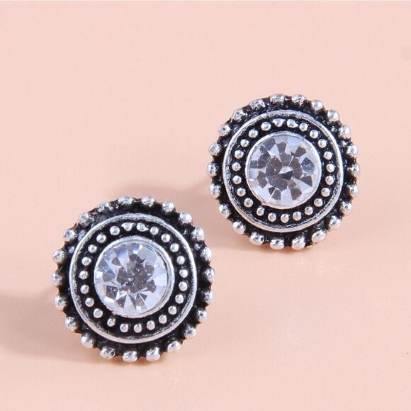 NEW DIAMOND VINTAGE STYLE SILVER STUD EARRINGS - Picture 1 of 8